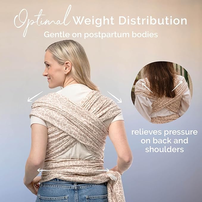 Boba Baby Wrap Carrier – Original Baby Sling Carrier for Newborns (7–35 lbs), Soft, Secure, Hands-Free & Ergonomic, Ideal for Comfortable Bonding, New Parents (Sand Leopard)-CubbioJoy