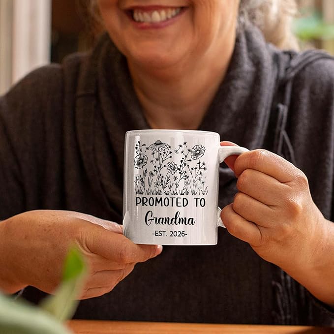 Customized Promoted To Grandma Accent Mug, New Grandma Pregnancy Announcement White Coffee Cup 11 15 Oz, Personalized Grandmother EST 2026 Ceramic Coffee Mug Gift For New Grandmother Nana Gigi Mimi-CubbioJoy