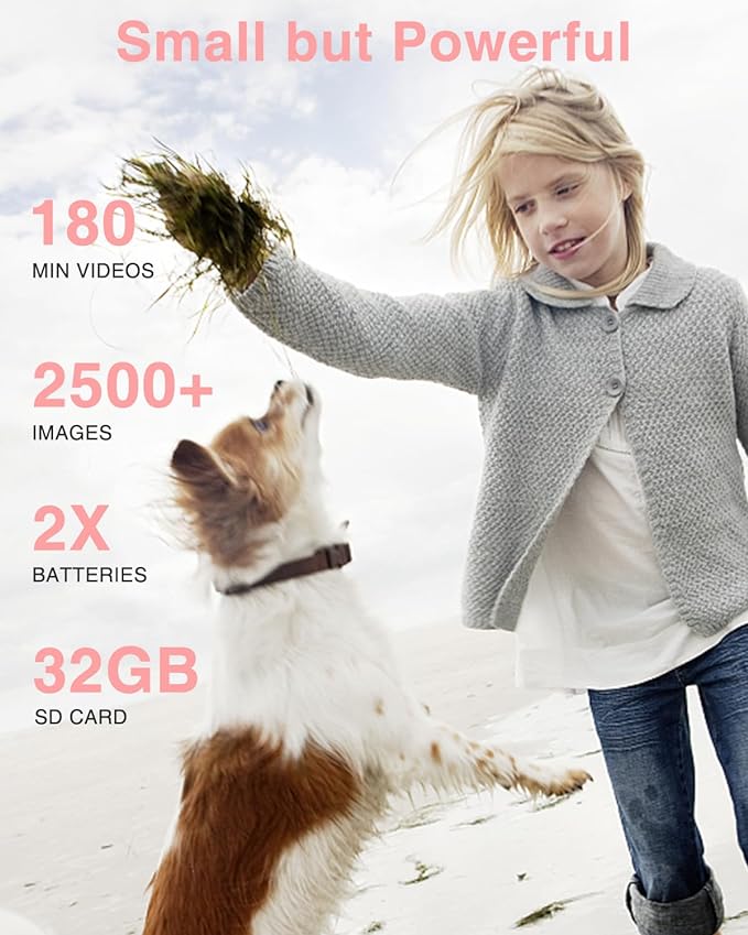Digital Camera, FHD 1080P Point and Shoot Kids Camera, with 32GB Card, 2 Batteries, 16X Zoom Anti Shake Date Stamp, Compact Portable Small, for Starter Kid Children Teen Student Girl Boy(Pink)-CubbioJoy