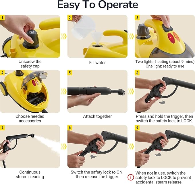 37-in-1 Steam Cleaner mop for Home & Car, 2L Water Tank, 4.3ft Hose, Deep Steam Cleaning for Floors, Tiles, Grout, Windows, Kitchen, Living Room – Multi-Surface Steamer-CubbioJoy