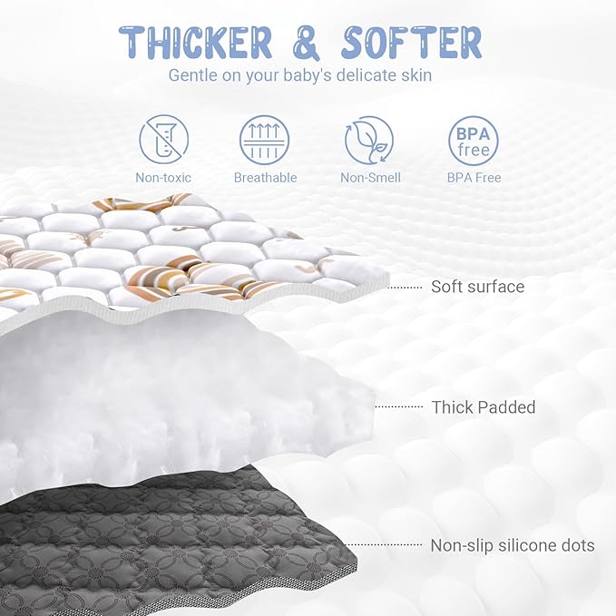 Boho Rainbow Baby Play Mat 50" X 50" Playpen Mat Thicken One-Piece Baby Crawling Mat Non-Slip Cushioned Baby Floor Mat Activity Playmats for Infants, Babies, Toddlers (50X50, Letters+Number)-CubbioJoy