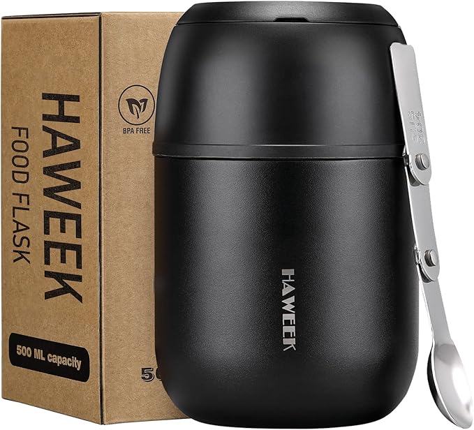 Insulated Food Container 17 oz Soup Thermo for Hot Food Kids Adults, Stainless Steel Vacuum Lunch Box with Folding Spoon, Adult Kids Thermo Portable with Handle for School, Office, Outdoor-CubbioJoy