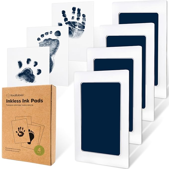 4-Pack Inkless Baby Hand and Footprint Kit - Mess Free Ink Pad for Newborn Keepsake, Dog Nose & Paw Print Kit, Clean Touch Ink Pad for Baby Hand & Footprints, Ideal New Mom Gifts (Navy)-CubbioJoy