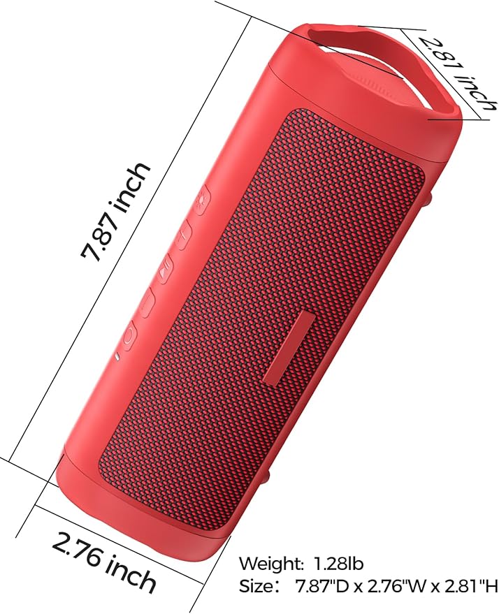 Bluetooth Speaker with HD Sound, Portable Wireless, IPX5 Waterproof, Up to 20H Playtime, TWS Pairing, BT5.3, for Home/Party/Outdoor/Beach, Stocking Stuffers, White Elephant Gifts for Adults (Red)-CubbioJoy