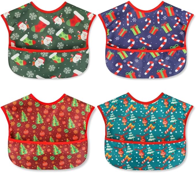 Baby bibs Waterproof Toddler bib - Feeding bib with Pocket for Infant Boy Girl Washable 6-36M-CubbioJoy