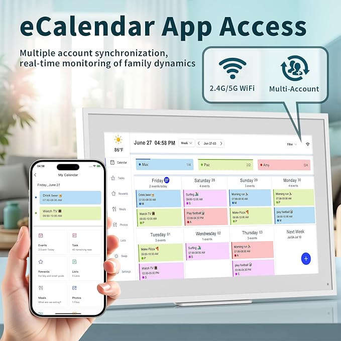 Digital Calendar, 21.5 Inch Wall Planner Digital Calendar & Chore Chart, IPS HD Touchscreen Interactive Display for Family Schedules, Streamline Household Organization, Wall Mount Included-CubbioJoy