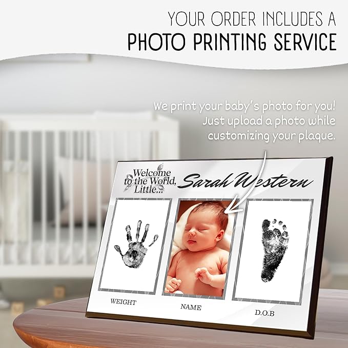 Baby Hand and Footprint Kit with Photo & Birth Details, Inkless Hand and Footprint Kit, Newborn Keepsake Plaque, Baby Shower Gifts (STYLE 1 (Fully Personalized) (Welcome To The World) (Neutral))-CubbioJoy
