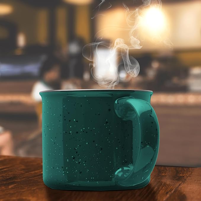 DISCOUNT PROMOS Ceramic Campfire Coffee Mugs 13 oz. Set of 10, Bulk Pack - Perfect for Tea, Espresso, Cappuccino, Hot Cocoa - Green-CubbioJoy