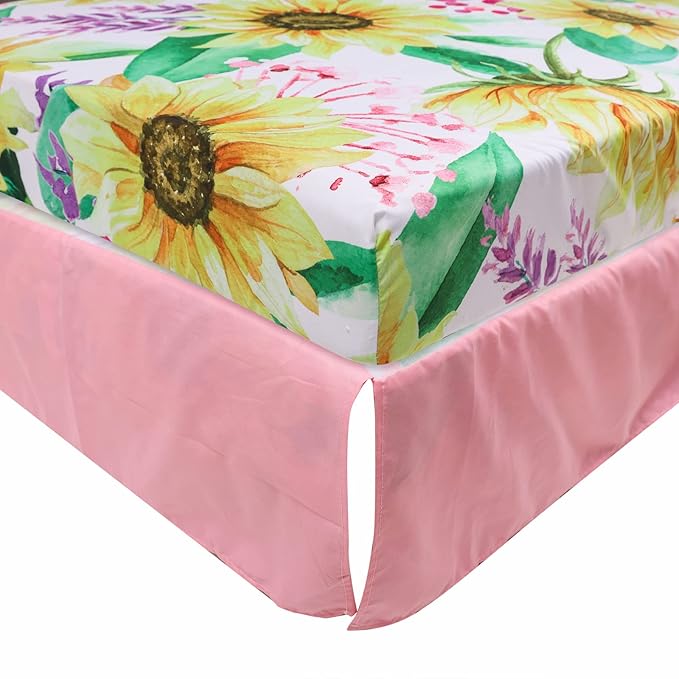 Cloele Crib Bedding Set for Baby Girls - 3 Piece Elephant Baby Bedding Set includes Pink Crib Skirt Crib Quilt Fitted Sheet - Sunflower Soft Nursery Comforter Bedding Set for Girls-CubbioJoy