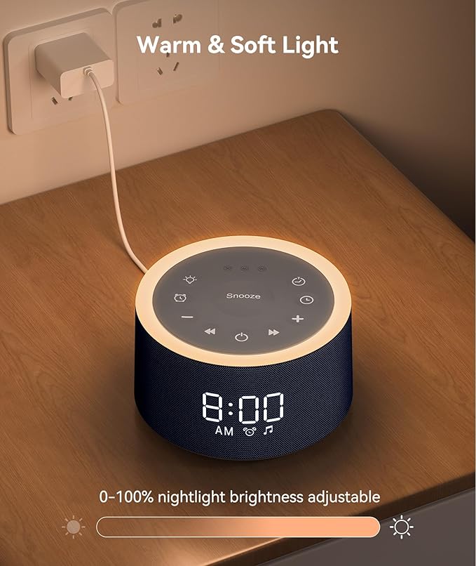 Dreamegg D1+ Sound Machine & Alarm Clock - Sound Machine for Sleep, White Noise Machine with 29 Soothing Sounds, Night Light, 0-100% Dimmable, White Noise Alarm Clock for Bedrooms Adults Baby, Blue-CubbioJoy