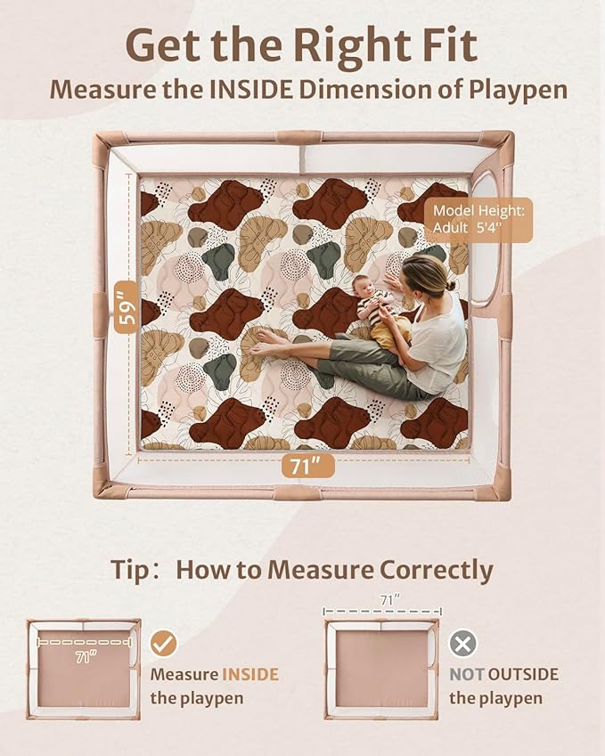 Blissful Diary Baby Play Mats for Floor, 71x59 Inch Extra Thicker & Large Soft Cushioning Foam Playmats for Babies and Toddlers, Foldable Washable Baby Crawling Mat for Playpen, Boho Design-CubbioJoy