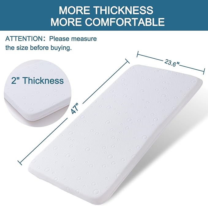 Baby Bassinet Mattress Pad, 47" x 23.6" x 2" Dual Sided Gel Memory Foam Mattress with Breathable Removable Soft Cover Fit for ADOVEL/BabyBond/ELEMARA Bassinet Bedside Crib-CubbioJoy