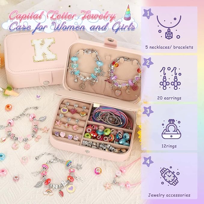 Charm Bracelet Making Kit with Jewelry Case with Charm Pendant Bracelet Kit Jewelry Making DIY Art & Craft Kit for Birthday Gifts Valentine Christmas-CubbioJoy