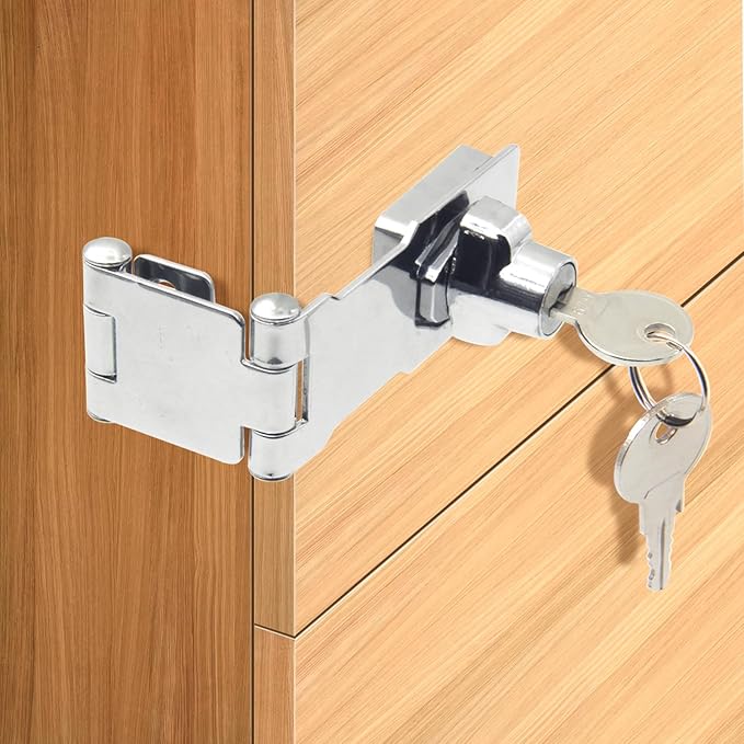 Door Lock Hasp Latchs, Collapsible Solid 304 Stainless Steel File Cabinet Lock Desk Drawer Lock, for 90 Degree and 180 Degree Drawers, Dabinets, Doors, Flip Barn Door (Individual Key)-CubbioJoy