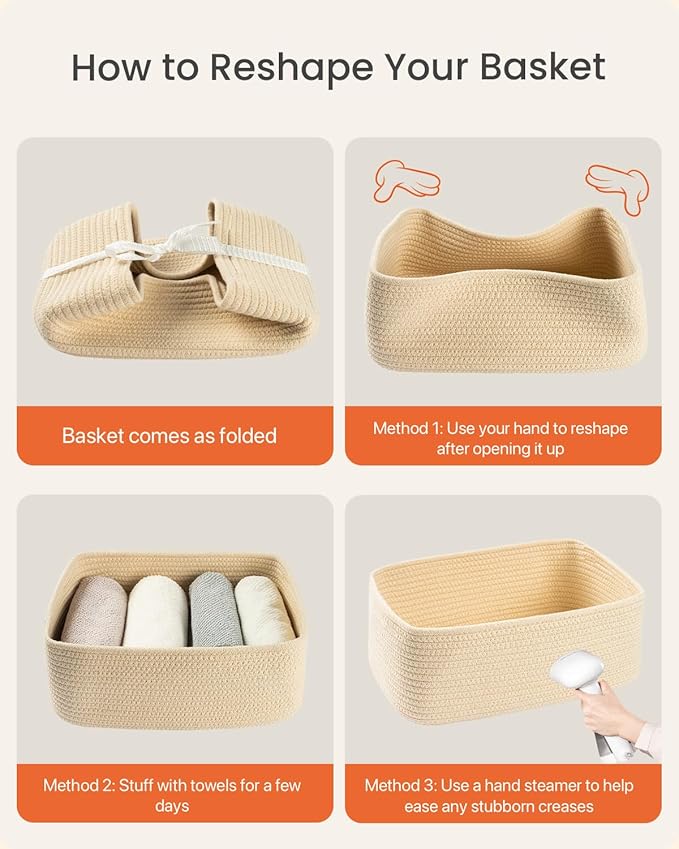 KALLAX Small Woven Basket, 13.5 x 9.5 x 5 Inches, Storage Basket for Organizing, Cute Small Rope Shelf Closet Cube Storage Bins Baskets for Shelves, Dog Toy Gift Baskets Empty, 3 Packs, Beige-CubbioJoy