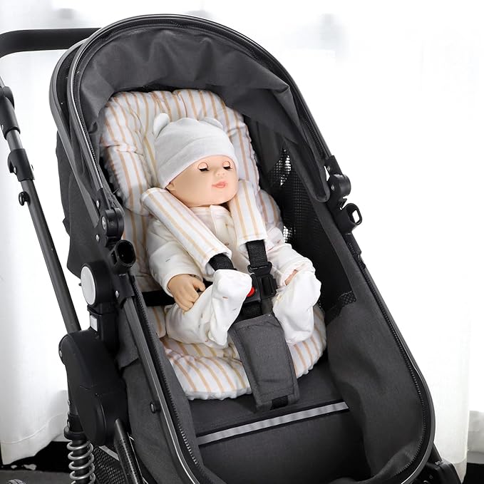 Infant Car Seat Insert, Car Seat Head Support Baby Girls Boys, Soft & Reversible Newborn Carseat Insert Cushion with 2 Strap Covers, for Stroller, Swing, Bouncer (Brown Line)-CubbioJoy