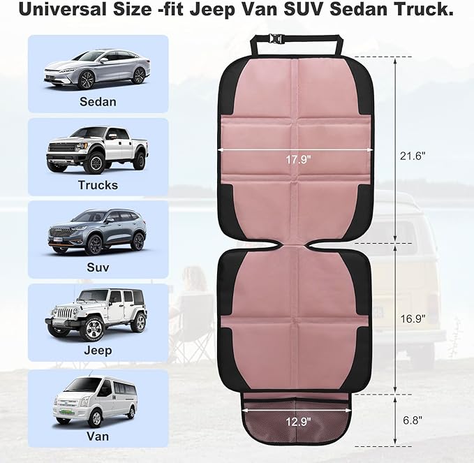 Car Seat Protector for Child, 2 Pack Baby Covers with Mesh Pockets & Non-Slip Backing 600D Durable Under Seat for Back (Rose Gold, Standard)-CubbioJoy