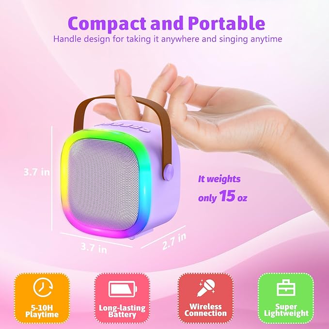 Karaoke Machine for Kids Adults, Portable Bluetooth Speaker with Wireless Microphone and LED Lights, Kids Toys Birthday Gifts for Girls and Boys Ages 4, 5, 6, 7, 8,9,10,11,12+ Years, Home Party-CubbioJoy