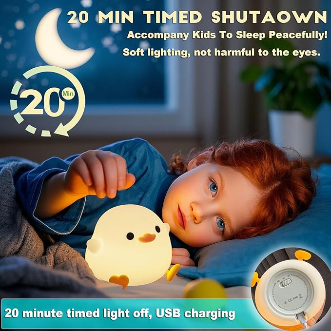 DREAMING MY DREAM Cute Duck Lamp,Do Do Duck Night Light,Silicone Squishy Nursery Bedside Lamp,USB Rechargeable Touch Table Lampfor Bedrooms, Living Room Decor Gift Toy-CubbioJoy