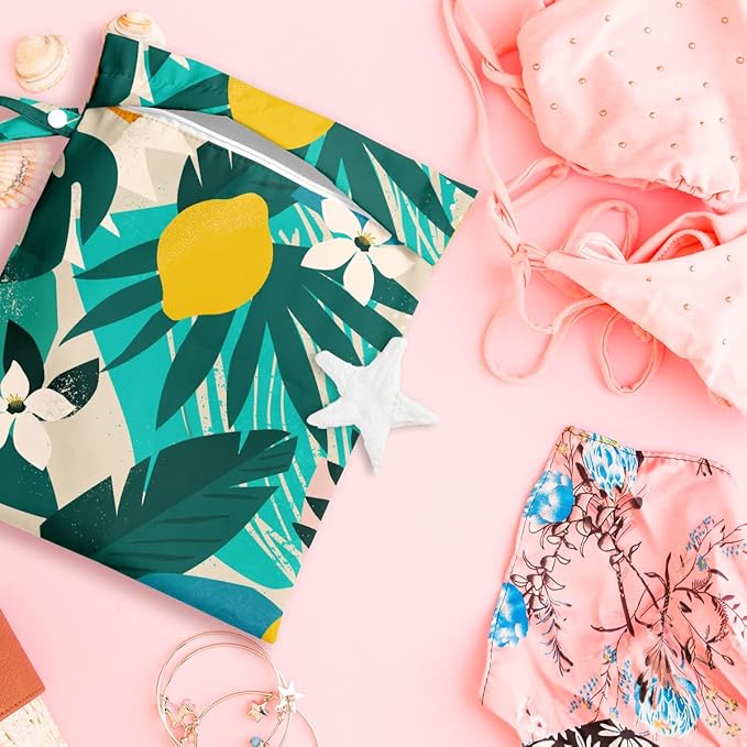 Wet Dry Bag Wet Bag for Swimsuit Travel Beach Pool Stroller Diapers Dirty Yoga Gym Clothes Makeup Bag Waterproof Tropical Palm Leaves Decor Jungle Palm Leaf Favors-CubbioJoy