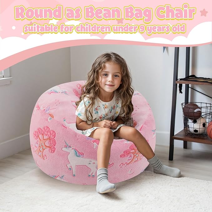COMAX Kids Bean Bag Chair Turn into Beanbag Bed, Toddler Bean Chair for Girl Boy Sleeping, Lazy Children Bean Bags with Filler, Convertible Child Floor Mattress, Pink Fairy-CubbioJoy