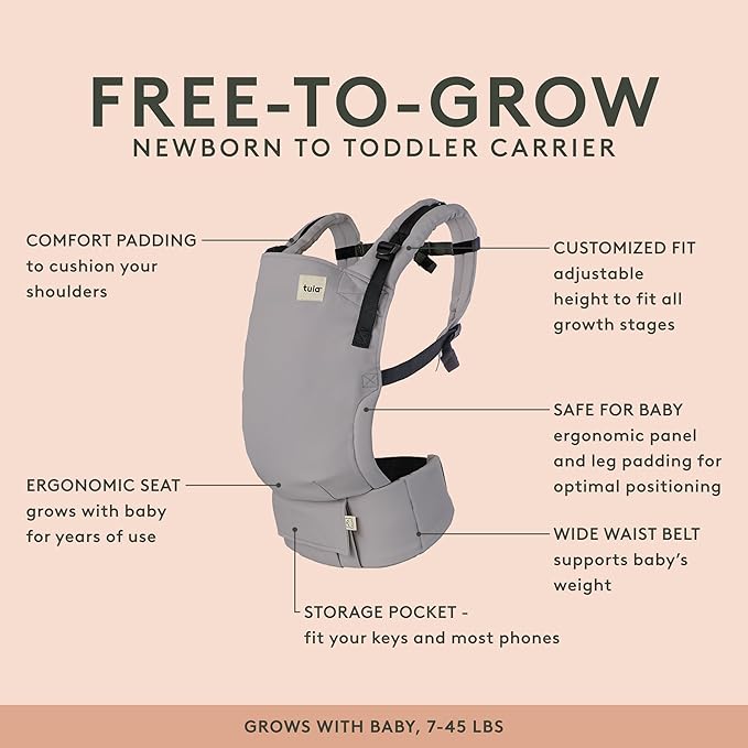 Baby Tula Linen Panel Free-to-Grow Baby Carrier - Adjustable, Comfortable, Newborn to Toddler Carrier - Ergonomic Fit for 7lbs to 45lbs - Plant-Based Fabric - Back & Front Carry Options - Sand (Tan)-CubbioJoy