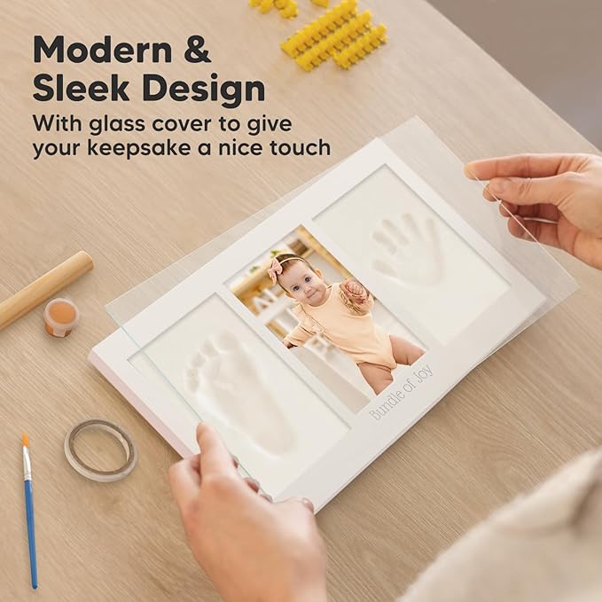 Baby Hand and Footprint Kit - Clay Handprint Keepsake Frame, Newborn Nursery Picture Frame, Personalized New Mom Gifts for Baby Shower & Registry (Petal Pink)-CubbioJoy