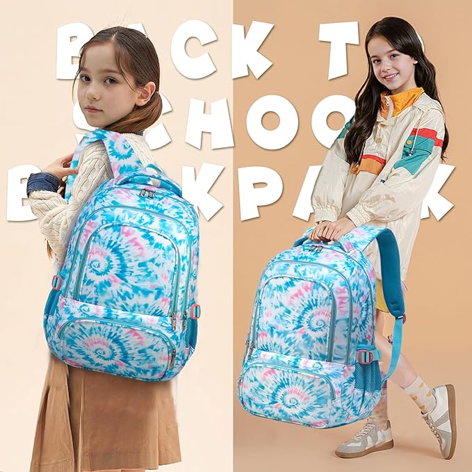 BLUEFAIRY Kids Backpack for Girls Elementary Primary Middle School Bags for Aged 8-10 for Teens Childs Bookbags Back to School Book Bags Mochilas para Niñas de 6 7 8 9 10 Años Tie-dye Blue-CubbioJoy