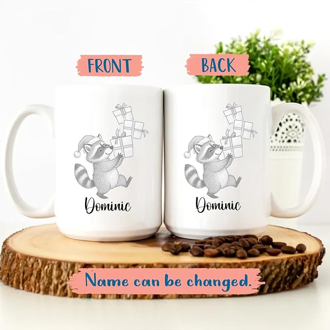 Customized Name Raccoon Coffee Mug Gift For Raccoons Lover Birthday Christmas, Personalized Raccoons Accent Coffee Cup, Raccoon Teacup Gift For Grandson Granddaughter Kids, Animal White Mug 11 15Oz-CubbioJoy