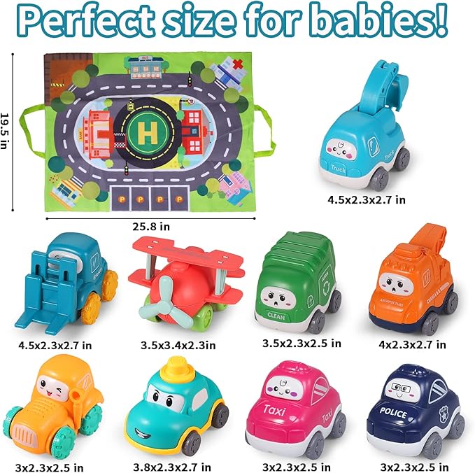 ALASOU 9 PCS Baby Cranes Car Toys with Playmat/Storage Bag|1st Birthday Gifts for Toddler Toys Age 1-2|Baby Toy for 1 2 Year Old Boy|1 2 Year Old Boy Birthday Gift for Infant 12 18 Months-CubbioJoy