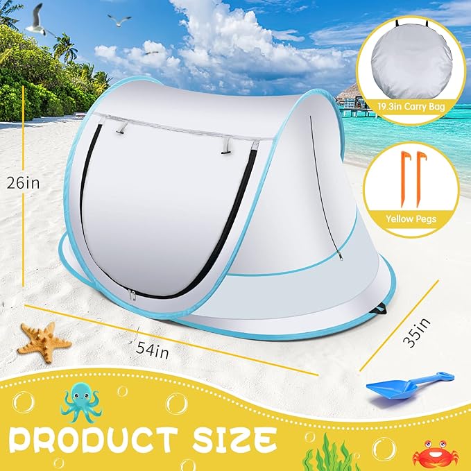 Baby Beach Tent,Large Pop Up Beach Tent Sun Shade for Beach,Portable Baby Travel Tent with Mosquito Net,Indoor Baby Play Tent,UPF 50+ UV Protection Sun Shelters for Infants-CubbioJoy