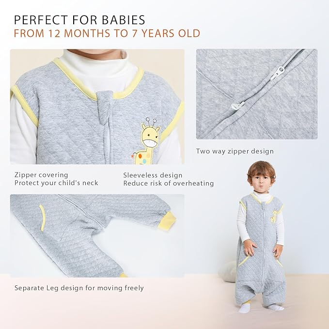 Baby Toddler Sleep Sack with Feet 2.5 TOG Winter, Wearable Blanket with Legs, Toddler Sleeping Sack Long Sleeve (Giraffe, 12-24 Month)-CubbioJoy