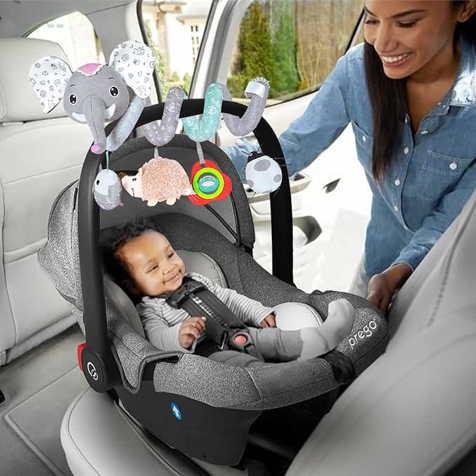 Car Seat Toys, Baby Activity Spiral Hanging Toys for Stroller Car Seat Crib Bar Bassinet Mobile, Musical Elephant Toys for Newborn Infant Boys Girls 0 3 6 12 Months-CubbioJoy