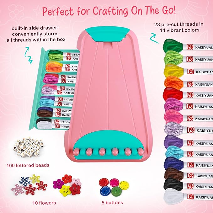 Bracelet Making Kit for Girls - Friendship Bracelet Kit - Christmas Gifts for Ages 6 7 8 9 10 11 12 Year Old Girl Birthday Gifts, Arts and Crafts for Kids Ages 8-12 Teen String Bracelets Maker Pink-CubbioJoy