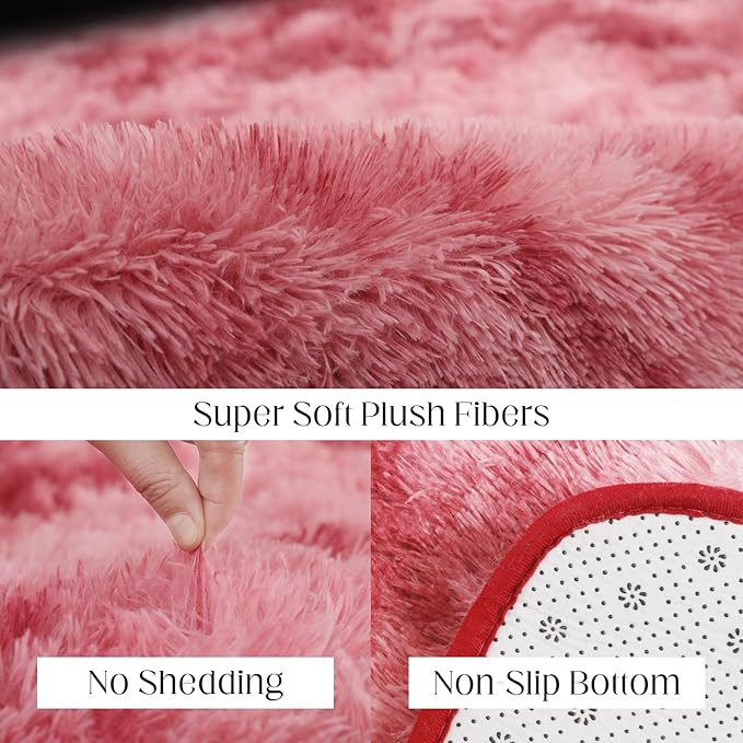 4x5.8 Area Rug, Fluffy Rugs for Living Room, Plush Carpet Rugs for Bedroom, Non-Slip Indoor Rug for Nursery, Study Room, Playroom, Home Decor, Tie-Dyed Dark Pink-CubbioJoy