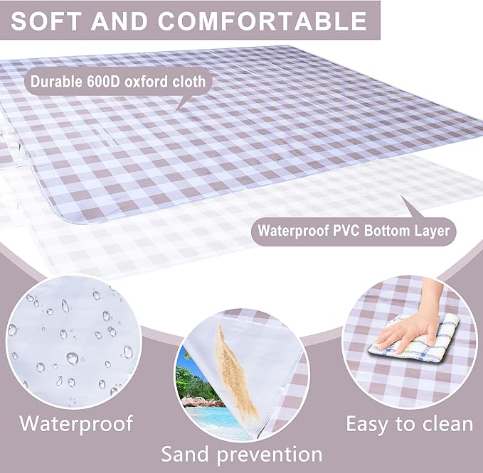 80"x80" Extra Large Waterproof Outdoor Mat - Sandproof Foldable Picnic Blanket for Family Camping, Backyard, Beach Parties - Heavy Duty & Easy Storage (Light Brown)-CubbioJoy