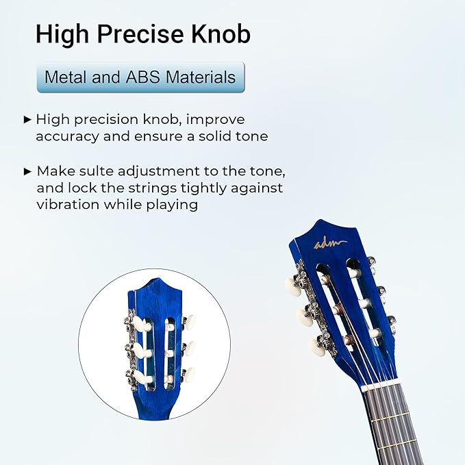 ADM Beginner Acoustic Classical Guitar Nylon Strings Wooden Guitar Bundle Kit for Kid Boy Girl Student Youth Guitarra Online Lessons with Gig Bag, Strap, Tuner, Strings, Picks (34 Inch, Blueburst)-CubbioJoy