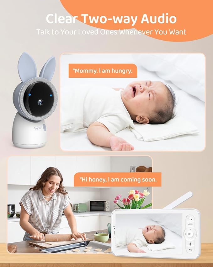 ARENTI 4MP 2.4G&5G WiFi Baby Monitor with Camera and Audio, Night Light, Auto Traking, Cry&Motion Detection, Temperature Sensor, App Control-CubbioJoy
