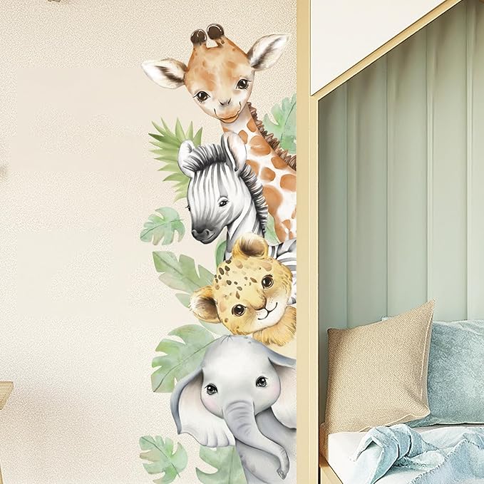44.88x 15.75 Inch Watercolor Animal Wall Decals Jungle Animal Wall Stickers Tiger Elephant Giraffe Removable Peel and Stick Wall Decals for Nursery Playroom Bedroom Classroom Kindergarten Wall Decor-CubbioJoy
