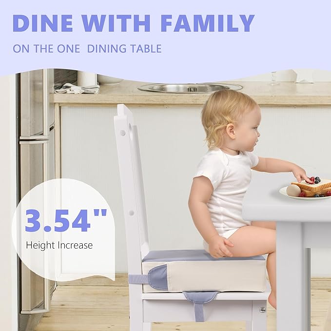Booster Seat for Kitchen Chair with Adjustable Straps, Toddler Booster Seats for Dining Table Portable for Travel Camping Eating, Booster Cushion for Table for Baby Child Infant Kid Boy Girl-CubbioJoy