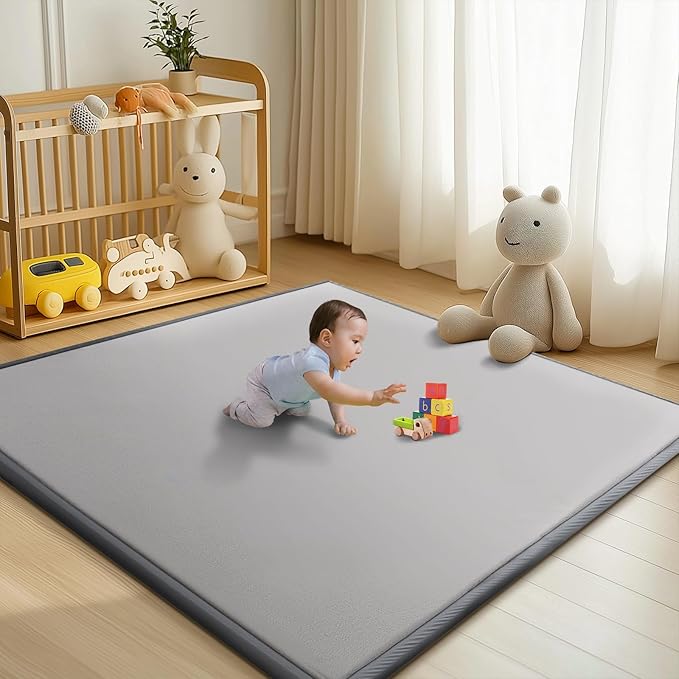 Baby Play Mat for Floor - 1.4" Thick Memory Foam Rug, 80"x70" Playpen Tummy Time Mat, Soft Velvet Nursery Rug, Large Padded Crawling Mats, Cushioned Pads for Playroom Toddlers, Infants, Yoga, Tatami-CubbioJoy