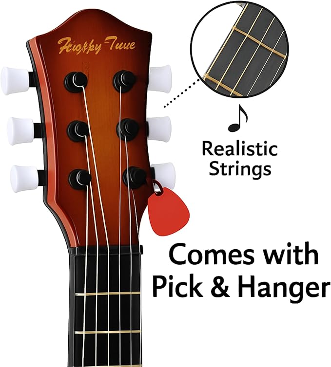 23" Acoustic Guitar, Kids 6 String Toy Guitar - Realistic Steel Strings - Beginner Practice First Musical Instrument for Children, Toddlers (Amber Sunburst)-CubbioJoy