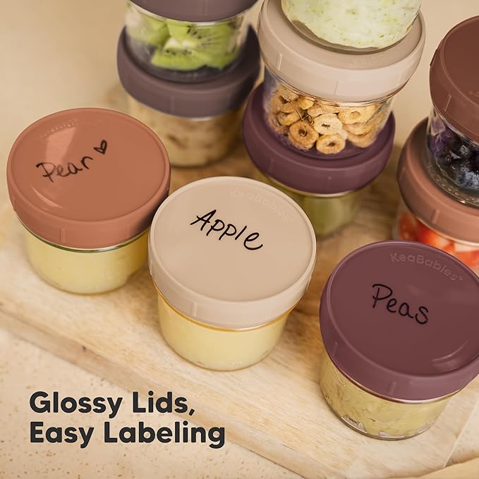 KeaBabies 12pk 4oz Glass Baby Food Containers with Lids - Leak-Proof, Microwavable Small Glass Jars, Baby Purees & Toddler Snack Storage Containers, BPA-Free, Dishwasher & Freezer Safe (Terracotta)-CubbioJoy
