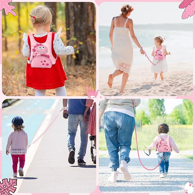 Dr.meter 3 in 1 Toddler Harness Leash + 8.2ft Anti Lost Wrist Link, Cute Dinosaur Kids Anti Lost Leash with Key Lock, Child Walking Harness for Parent Boys Girls Keep Kids Close, Travel Essensials-CubbioJoy
