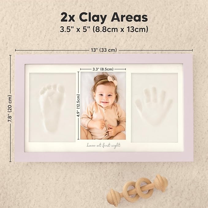Baby Hand and Footprint Kit - Clay Handprint Keepsake Frame, Newborn Nursery Picture Frame, Personalized New Mom Gifts for Baby Shower & Registry (Soft Lilac)-CubbioJoy
