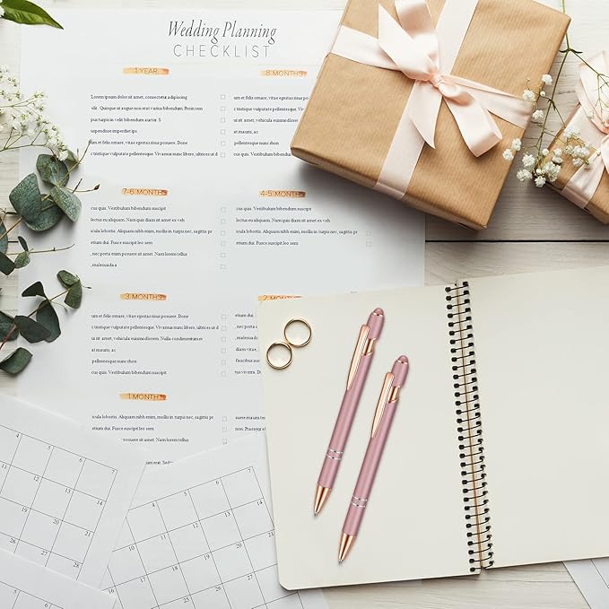 8 Pieces Ballpoint Pen with Stylus Tip Black Ink 2 in 1 Stylus Metal 1.0 mm Medium Point Smooth Pen Rainbow Colorful Rubberized Ballpoint for Touch Screen Tablet(Rose Gold)-CubbioJoy