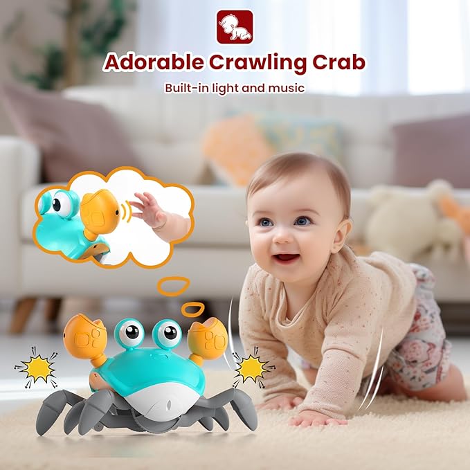 Crawling Crab Baby Toy - Infant Tummy Time Crab 3 4 5 6 7 8 9 10 11 12 Crab Toys for Babies Boy 3-6 6-12 Learning Crawl 9-12 12-18 36 Months Walking Toddler Development Birthday Gifts with Dancing-CubbioJoy