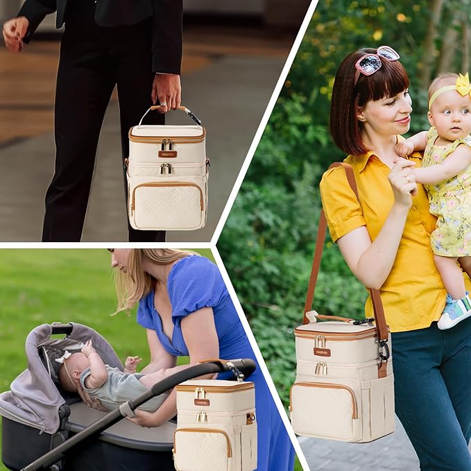 Insulated Breastmilk Cooler Bag with Ice Pack - Holds 6x9oz Bottles, Leakproof Double Layer, Baby Bottle Cooler Bag with Adjustable Strap for Nursing Moms, Daycare & Travel-CubbioJoy