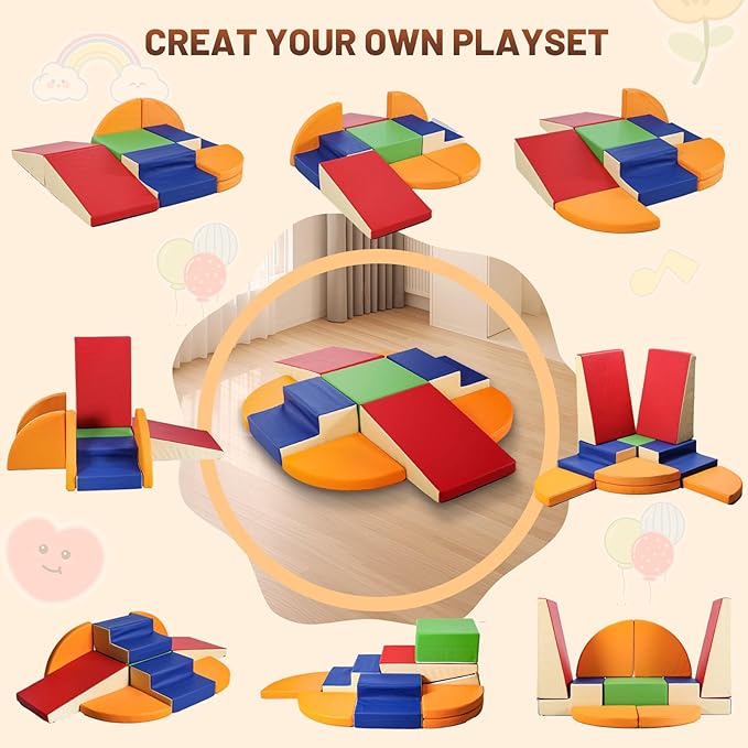 9-Piece Climbing Foam Blocks: Soft PU Leather - Baby Climb and Crawl Activity Blocks - Kids Play Gym Equipment Indoor for Development-CubbioJoy