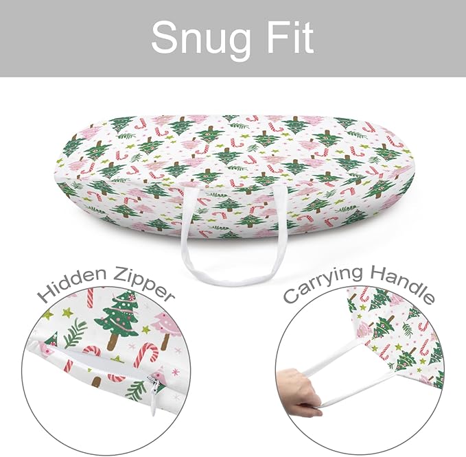 Cartoon Winter Christmas Tree Stars Leaves Pattern Baby Lounger Cover, Unisex Removable Infant Newborn Snug Fit Floorseat Sleeping Lounger Slipcover for Boys Girls Lounger Pillow, Cover Only-24*26-CubbioJoy